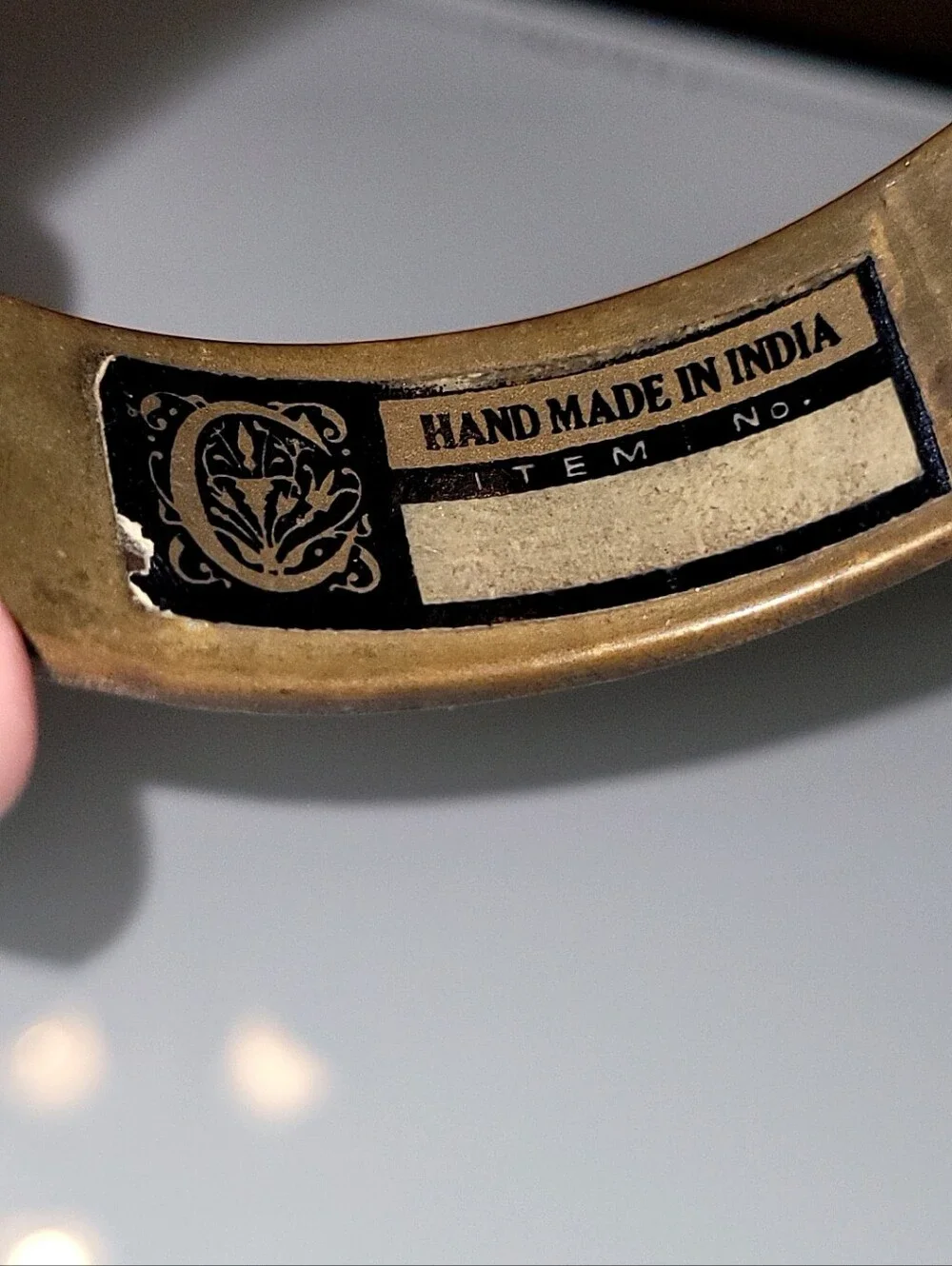Vintage Handmade Brass Mother of Pearl Wide Bangle Bracelet 7.5